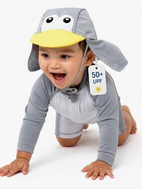 NWT Cuddle Club UPF 50+ Baby Sunsuit with Sun Hat penguin 18 to 24 months